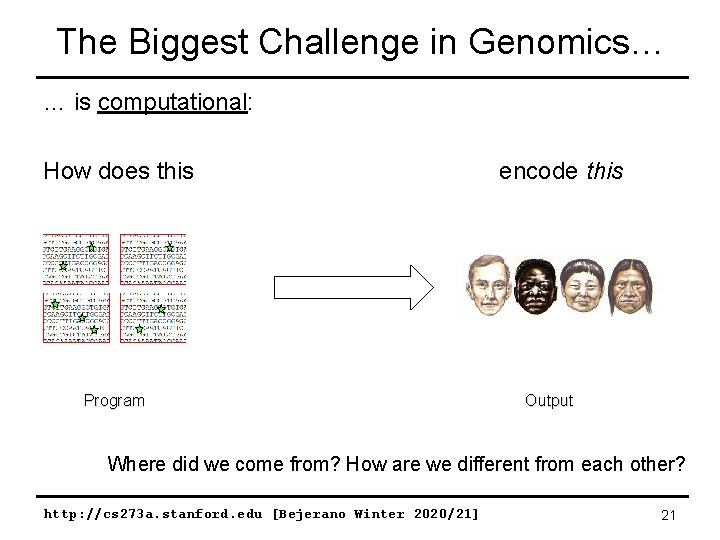 The Biggest Challenge in Genomics… … is computational: How does this Program encode this