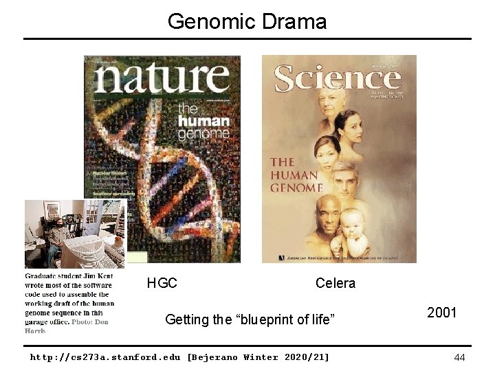 Genomic Drama HGC Celera Getting the “blueprint of life” http: //cs 273 a. stanford.