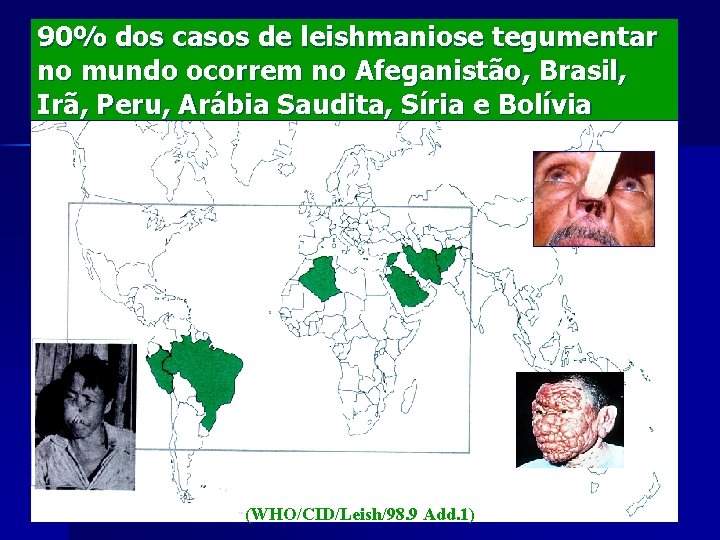 90% dos casos de leishmaniose tegumentar no mundo ocorrem no Afeganistão, Brasil, Irã, Peru,