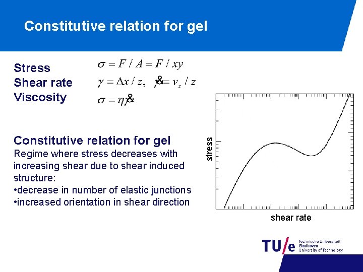 Constitutive relation for gel Regime where stress decreases with increasing shear due to shear