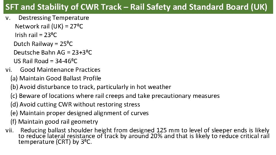 SFT and Stability of CWR Track – Rail Safety and Standard Board (UK) v.