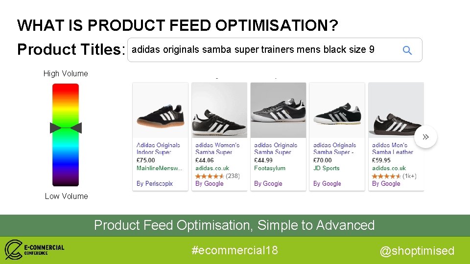 WHAT IS PRODUCT FEED OPTIMISATION? Product Titles: adidas originals samba super trainers mens black