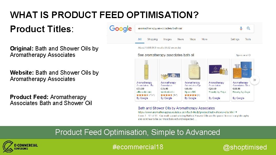 WHAT IS PRODUCT FEED OPTIMISATION? Product Titles: Original: Bath and Shower Oils by Aromatherapy