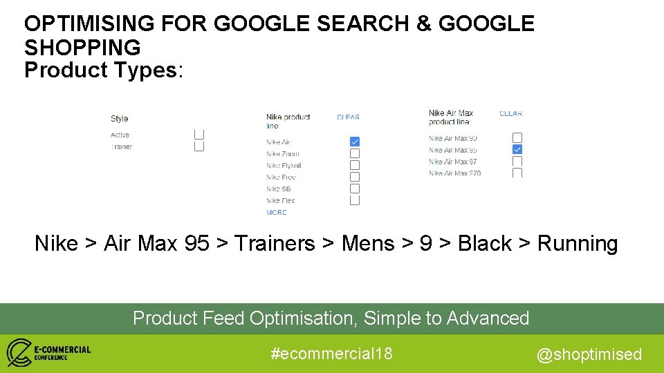 OPTIMISING FOR GOOGLE SEARCH & GOOGLE SHOPPING Product Types: Nike > Air Max 95