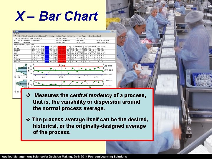 X – Bar Chart v Measures the central tendency of a process, that is,