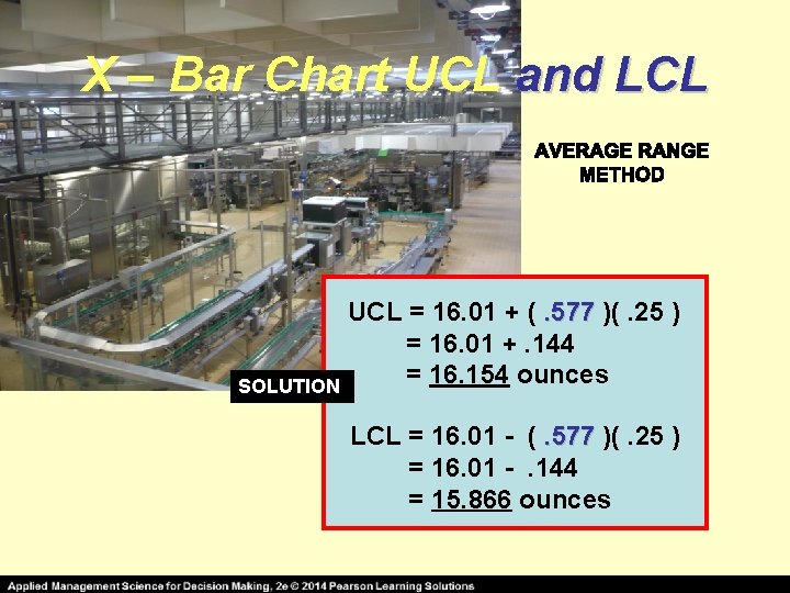 X – Bar Chart UCL and LCL UCL = 16. 01 + (. 577