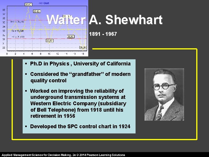 Walter A. Shewhart 1891 - 1967 § Ph. D in Physics , University of