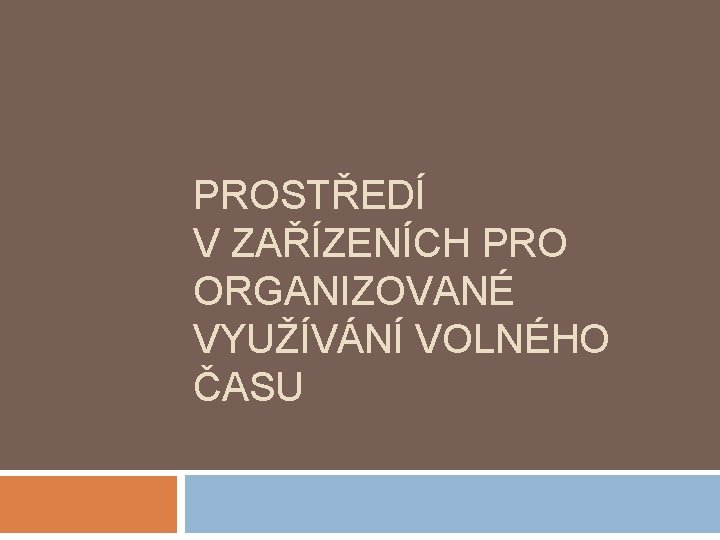 PROSTŘEDÍ V ZAŘÍZENÍCH PRO ORGANIZOVANÉ VYUŽÍVÁNÍ VOLNÉHO ČASU 