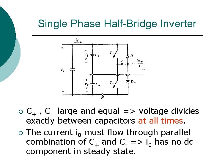 Single Phase Half-Bridge Inverter ¡ ¡ C+ , C- large and equal => voltage