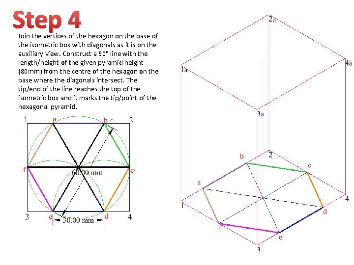 Step 4 Join the vertices of the hexagon on the base of the isometric