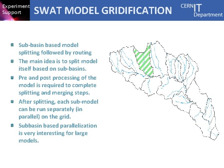 SWAT MODEL GRIDIFICATION Sub-basin based model splitting followed by routing The main idea is