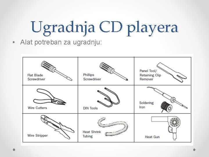 Ugradnja CD playera • Alat potreban za ugradnju: 