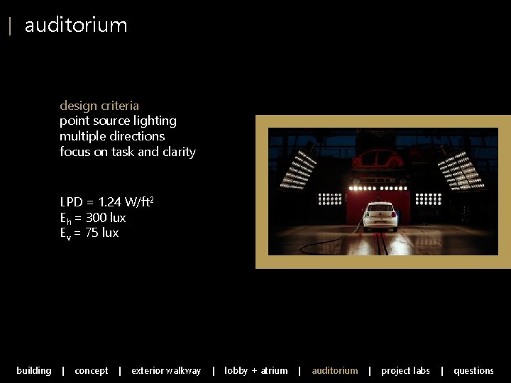 | auditorium design criteria point source lighting multiple directions focus on task and clarity