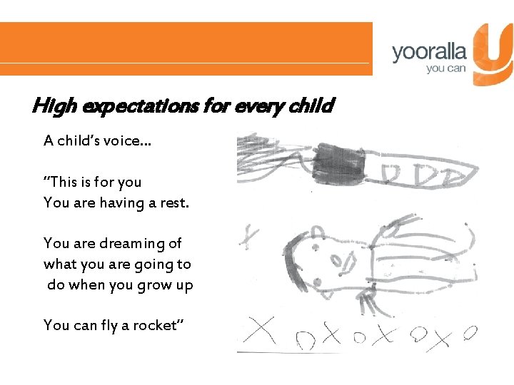 High expectations for every child A child’s voice… “This is for you You are