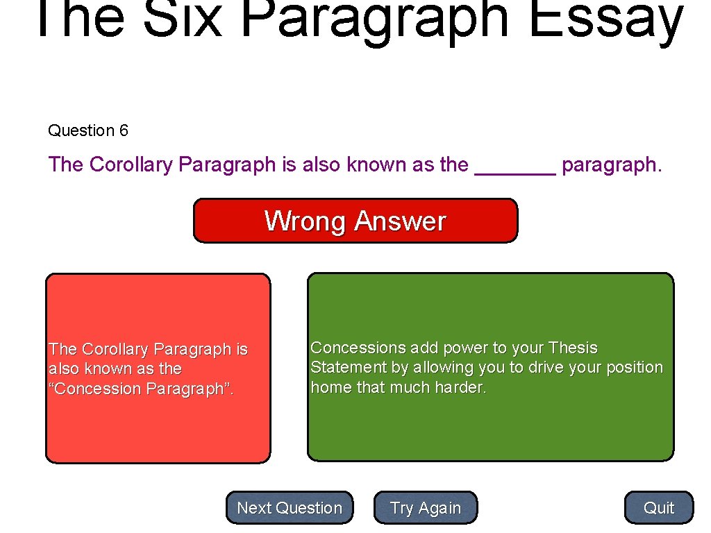 The Six Paragraph Essay Question 6 The Corollary Paragraph is also known as the