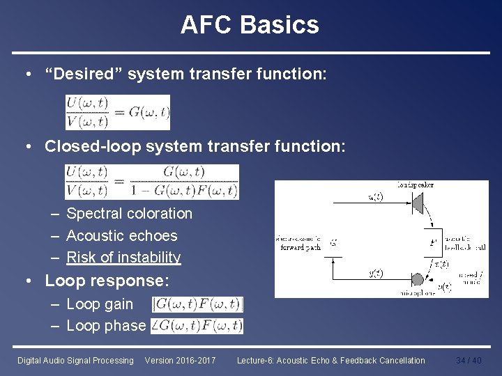 AFC Basics • “Desired” system transfer function: • Closed-loop system transfer function: – Spectral
