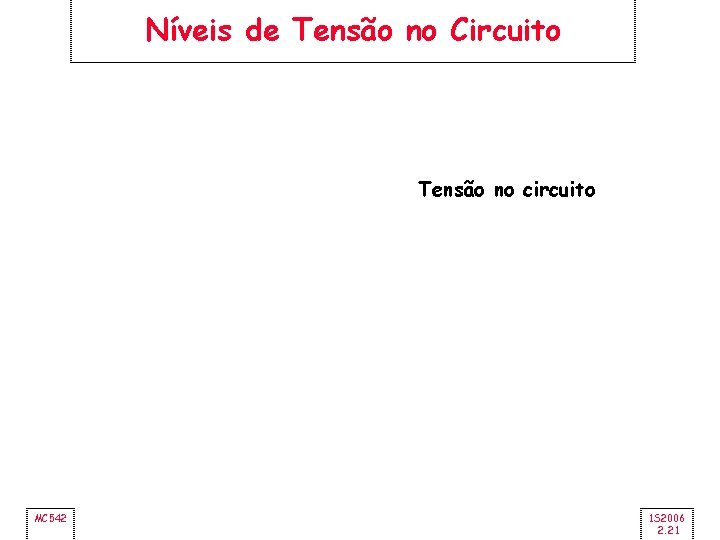 Níveis de Tensão no Circuito Tensão no circuito MC 542 1 S 2006 2.