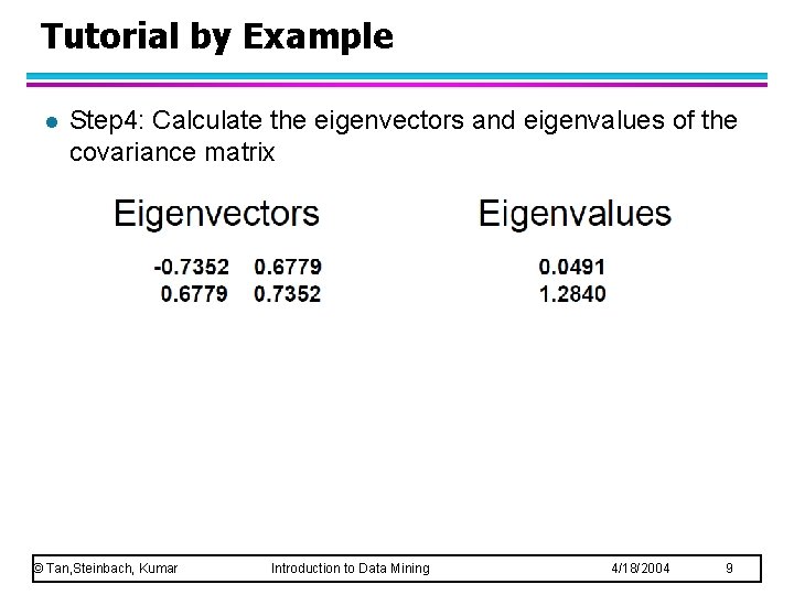 Tutorial by Example l Step 4: Calculate the eigenvectors and eigenvalues of the covariance