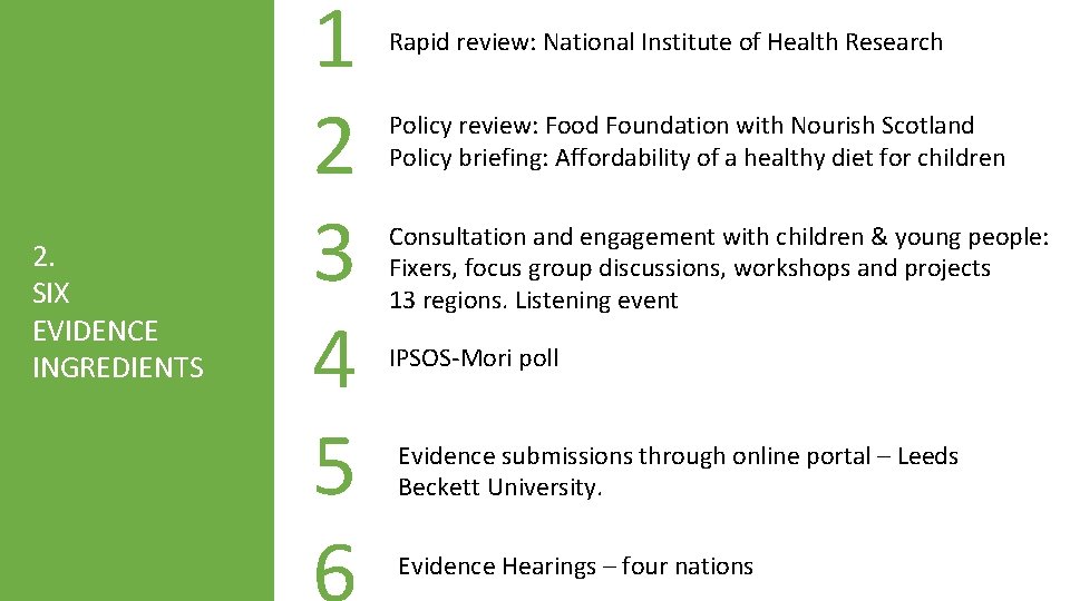 2. SIX EVIDENCE INGREDIENTS 1 2 3 4 5 6 Rapid review: National Institute