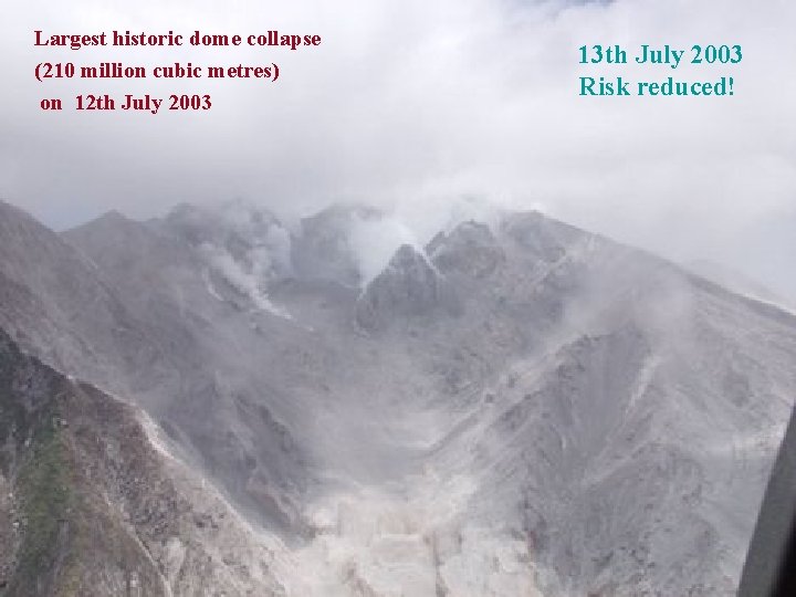 Largest historic dome collapse (210 million cubic metres) on 12 th July 2003 13 Largest historic dome collapse (210 million cubic metres) on 12 th July 2003 13