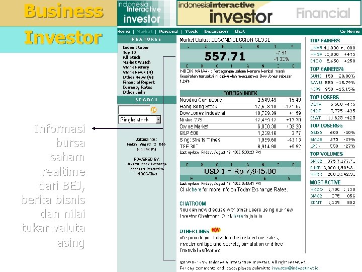 Business Investor Informasi bursa saham realtime dari BEJ, berita bisnis dan nilai tukar valuta