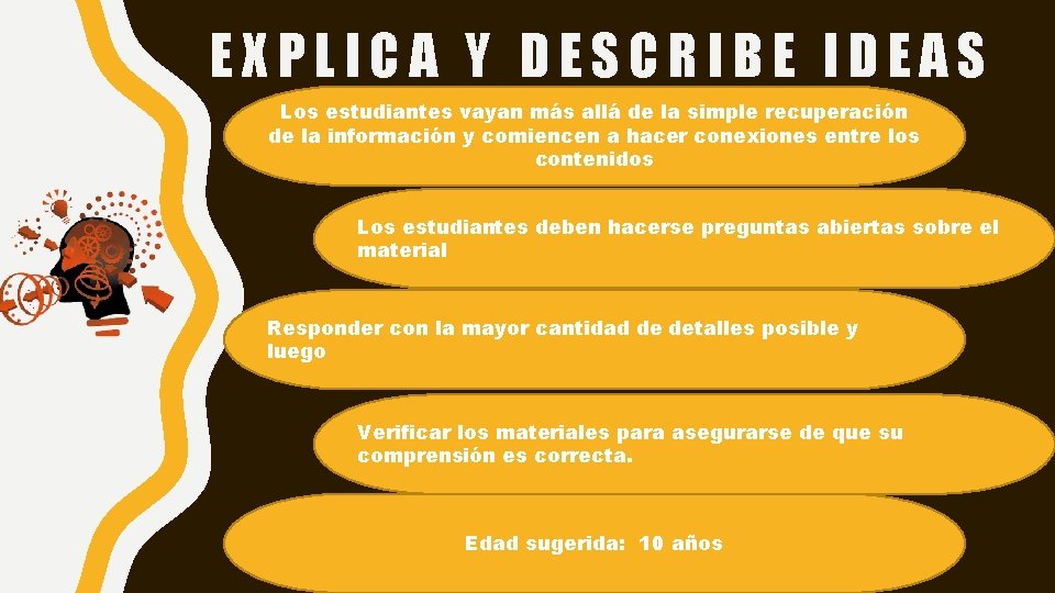 EXPLICA Y DESCRIBE IDEAS Los estudiantes vayan más allá de la simple recuperación de