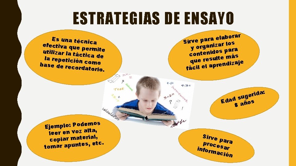 ESTRATEGIAS DE ENSAYO Es una técn ica efectiva qu e permite utilizar la tá