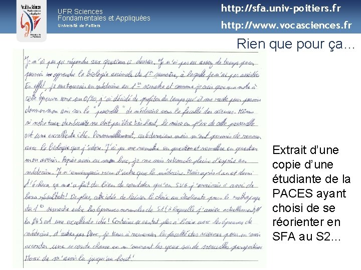 UFR Sciences Fondamentales et Appliquées Université de Poitiers http: //sfa. univ-poitiers. fr http: //www.