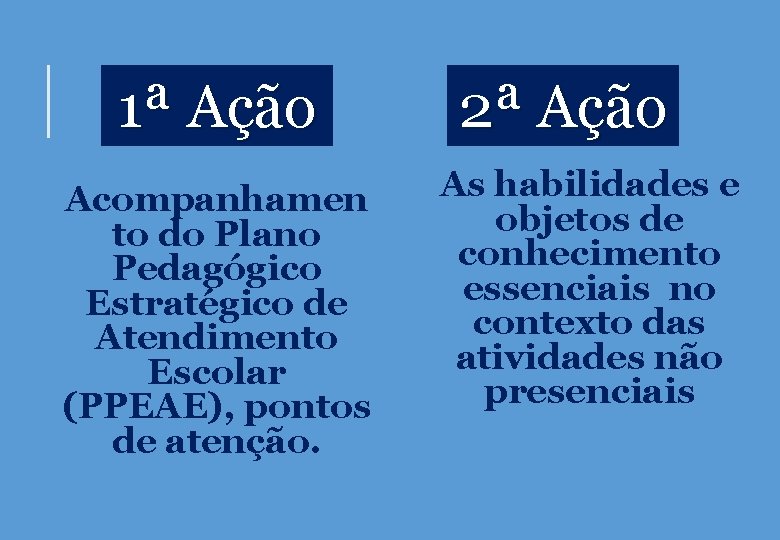 1ª Ação Acompanhamen to do Plano Pedagógico Estratégico de Atendimento Escolar (PPEAE), pontos de