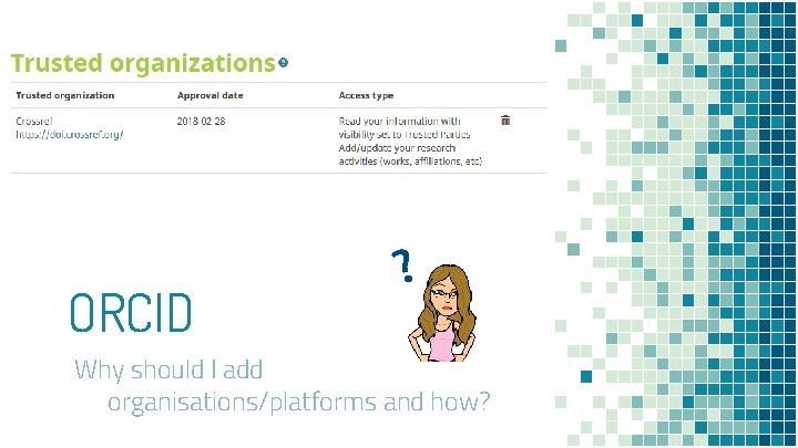 ORCID Why should I add organisations/platforms and how? 