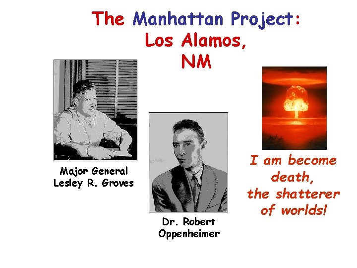 The Manhattan Project: Los Alamos, NM Major General Lesley R. Groves Dr. Robert Oppenheimer