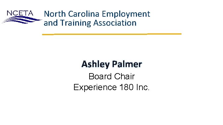 North Carolina Employment and Training Association Ashley Palmer Board Chair Experience 180 Inc. North Carolina Employment and Training Association Ashley Palmer Board Chair Experience 180 Inc.
