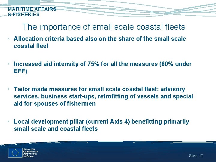 MARITIME AFFAIRS & FISHERIES The importance of small scale coastal fleets • Allocation criteria