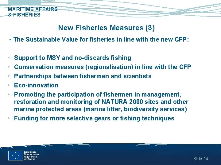 MARITIME AFFAIRS & FISHERIES New Fisheries Measures (3) - The Sustainable Value for fisheries MARITIME AFFAIRS & FISHERIES New Fisheries Measures (3) - The Sustainable Value for fisheries