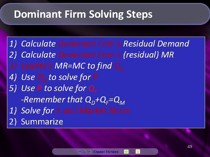 Dominant Firm Solving Steps 1) 2) 3) 4) 5) Calculate Dominant Firm`s Residual Demand