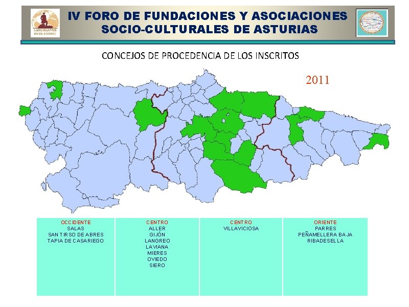 IV FORO DE FUNDACIONES Y ASOCIACIONES SOCIO-CULTURALES DE ASTURIAS CONCEJOS DE PROCEDENCIA DE LOS