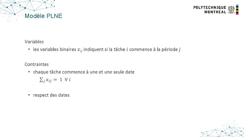 Modèle PLNE • 