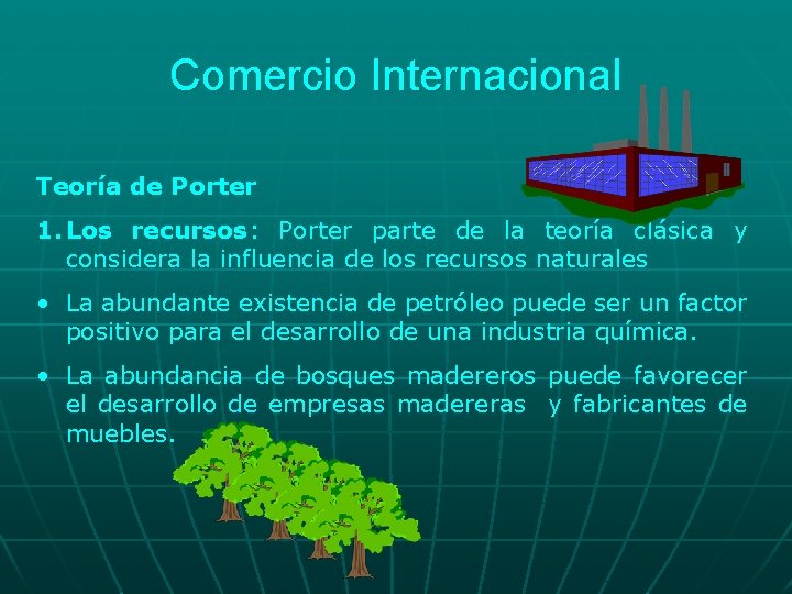 Comercio Internacional Teoría de Porter 1. Los recursos: Porter parte de la teoría clásica