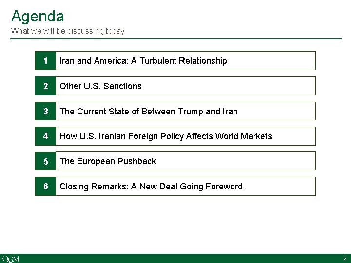 Agenda What we will be discussing today 1 Iran and America: A Turbulent Relationship