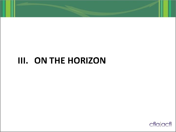 III. ON THE HORIZON 
