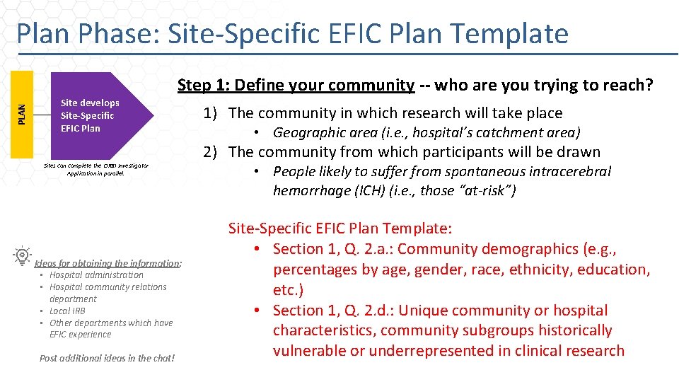 Plan Phase: Site-Specific EFIC Plan Template PLAN Step 1: Define your community -- who