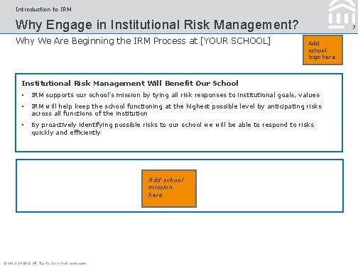 Introduction to IRM Why Engage in Institutional Risk Management? Why We Are Beginning the