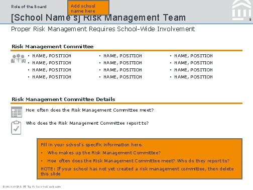 Add school name here Role of the Board [School Name’s] Risk Management Team Proper