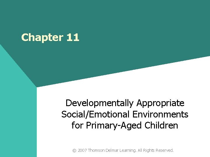 Chapter 11 Developmentally Appropriate Social/Emotional Environments for Primary-Aged Children © 2007 Thomson Delmar Learning.