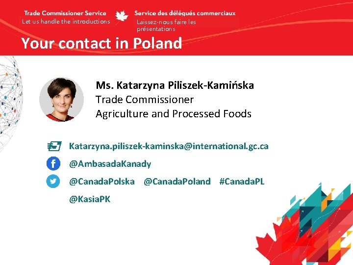 Let us handle the introductions Laissez-nous faire les présentations Your contact in Poland Ms.