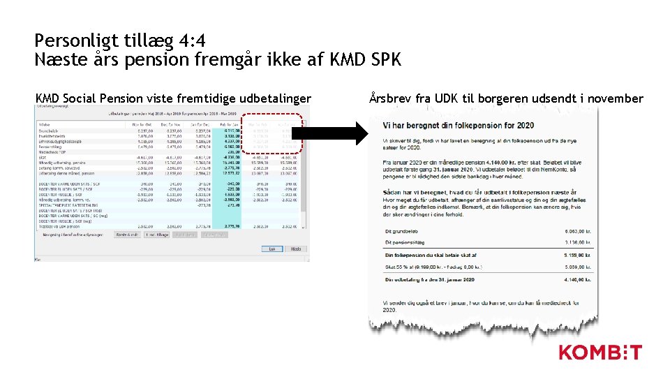 Personligt tillæg 4: 4 Næste års pension fremgår ikke af KMD SPK KMD Social Personligt tillæg 4: 4 Næste års pension fremgår ikke af KMD SPK KMD Social