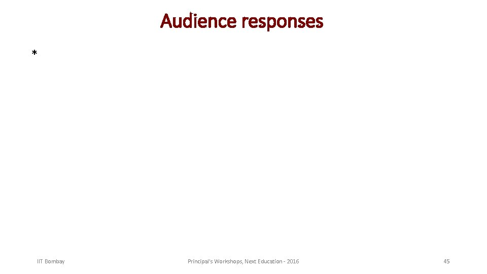 Audience responses * IIT Bombay Principal's Workshops, Next Education - 2016 45 