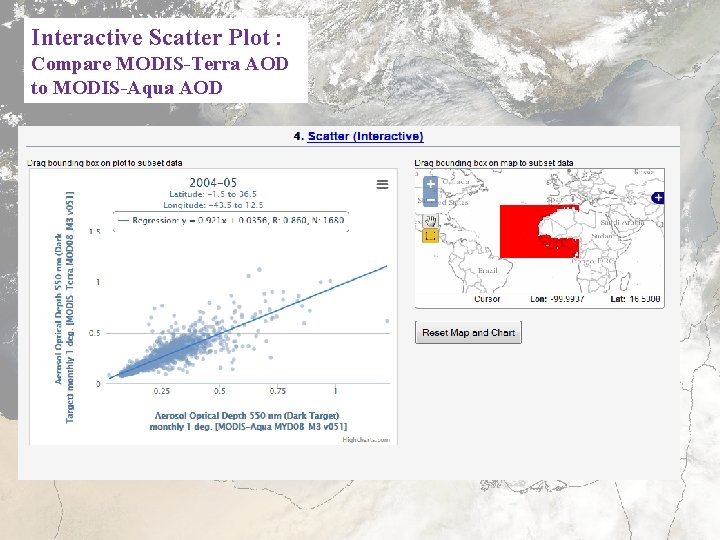 Interactive Scatter Plot : Compare MODIS-Terra AOD to MODIS-Aqua AOD 