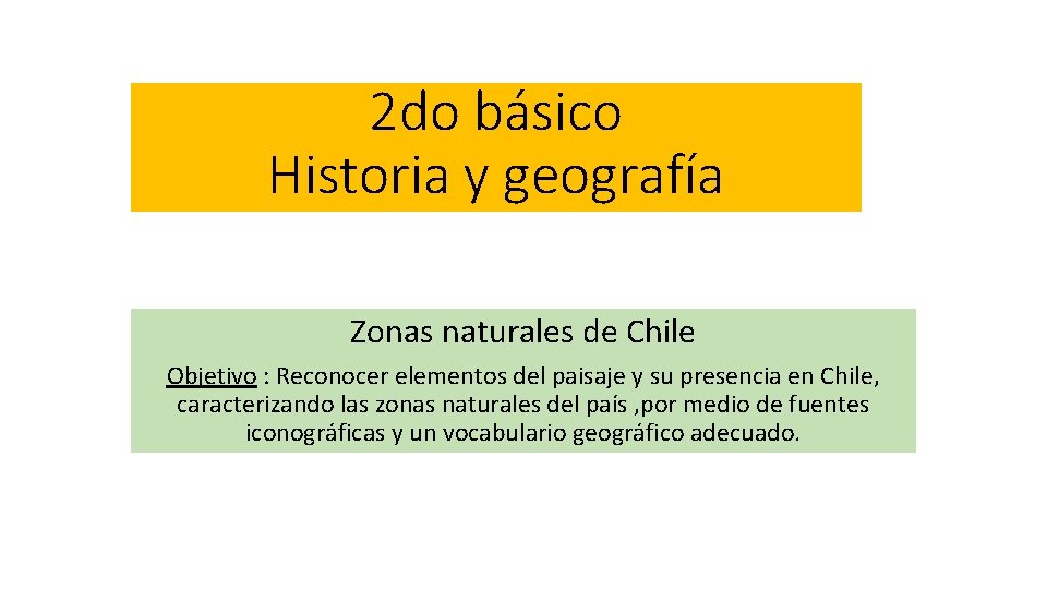 2 do básico Historia y geografía Zonas naturales de Chile Objetivo : Reconocer elementos