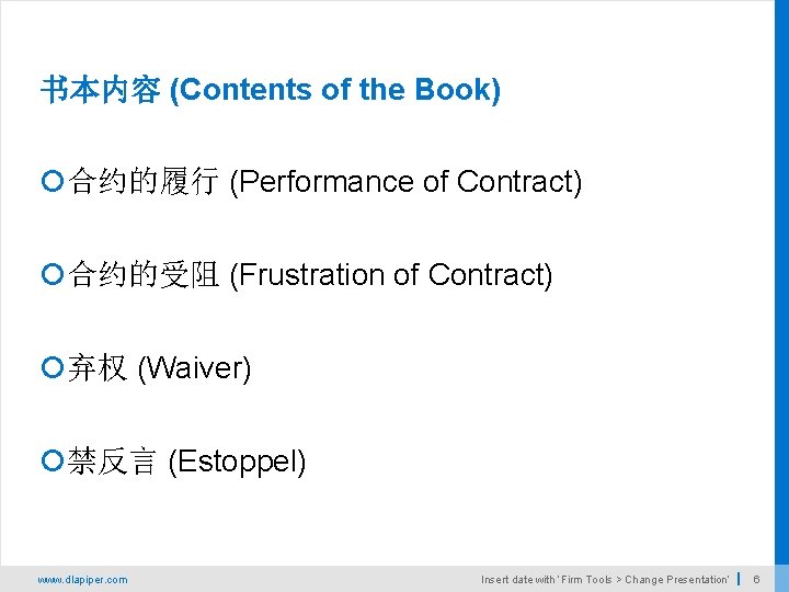 书本内容 (Contents of the Book) 合约的履行 (Performance of Contract) 合约的受阻 (Frustration of Contract) 弃权